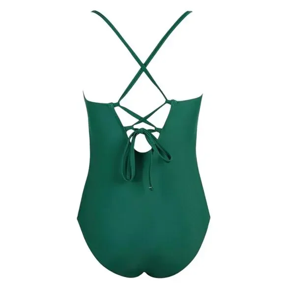 Women Maternity One Piece Cupshe Swimsuit Green Scallop Scoop Neck Medium Full - Picture 4 of 6